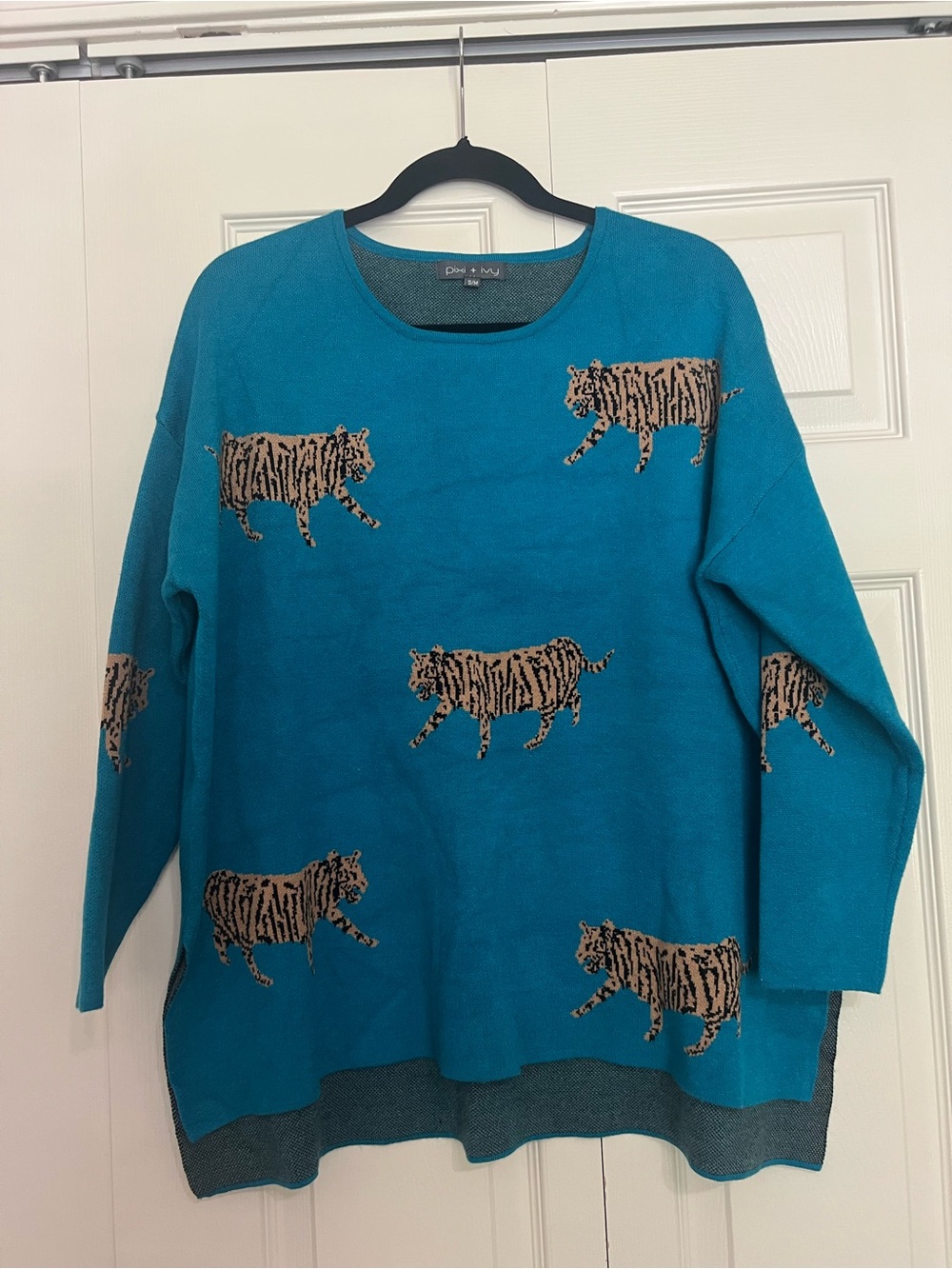 Teal Tiger Print Women's Sweater